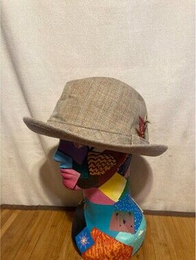 Adam Fedora Hat Mens XL Beige Vintage Feather Accent